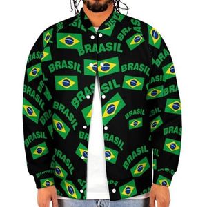 Vlag van Brazilië Grappige Mannen Baseball Jacket Gedrukt Jas Zachte Sweatshirt Voor Lente Herfst