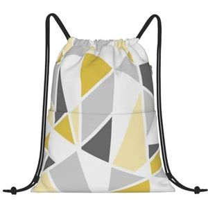 EgoMed Trekkoord Rugzak, Rugzak String Bag Sport Cinch Sackpack String Bag Gym Bag, Geometrisch Patroon In Geel En Grijs, zoals afgebeeld, Eén maat