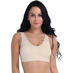 Boolavard ® Comfortabele beha, vrije tijd en sport, sporttop, naadloos, vormbustier, top zonder beugel, Ahh Bra feel-good beha, microvezel, beige, L