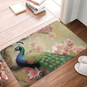 Voordeurmat binnen en buiten, welkomstmat antislip vloermat, oosterse pauw op bloem boom deurmat voor ingang, tapijt binnen buiten ingang, veranda, badkamer tapijt tapijt 40,6 x 61 cm