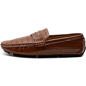 Heren loafers schoen ronde neus geruit veganistisch leer Penny rijden loafers comfortabel lichtgewicht antislip bruiloft mode instapper(Color:Brown,Size:46 EU)