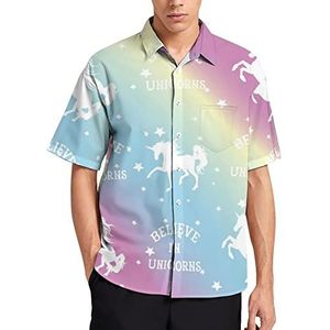 Magic Unicorn met ster Hawaïaans shirt voor heren, zomer, strand, casual, korte mouwen, button-down shirts met zak