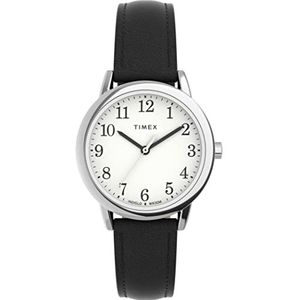 Timex Dames Easy Reader 30mm Horloge - Zwarte Band Witte Wijzerplaat Zilver-Tone Case, Zwart, Zwart, Klassiek