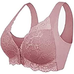 Oudere beha Damesbeha met voorsluiting Bloemen 5d Vorming Push Up BH Draadloze Non Wired Bra Zachte cup Beha's met voorsluiting voor vrouwen (Roze,3XL)