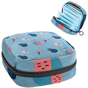 Blauwe uil dier,Periode Pouch Draagbaar,Tampon Opbergtas,Tampon Houder voor Portemonnee Vrouwelijke Product Organizer, Meerkleurig, 4.7x6.6x6.6 in/12x17x17 cm
