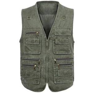 Pegsmio Mannelijke Katoenen Mouwloze Vest Zomer Multi Pocket Foto Vest, Leger EN8 Vest, 5XL