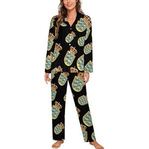 Coat Arms of Denmark Dames Lange Mouw Button Down Nachtkleding Zachte Nachtkleding Lounge Pyjama Set L