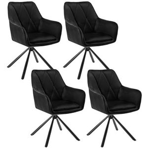 Lestarain Eetkamerstoelen, draaibaar, set van 4, keukenstoel, gestoffeerde stoelen, draaistoel, loungestoelen, voor eetkamer, woonkamer, keuken, kunstleren fluweel, zwart, LCNI124002-4