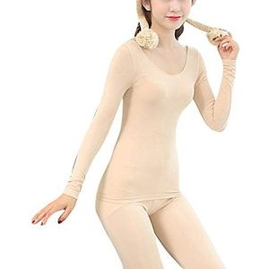 Thermisch dameshemd met lange mouwen, ronde hals, thermoshirt, casual, thermo-onderhemd, thermo-ondergoed, huidskleur, One size