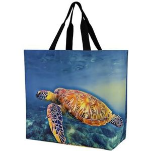 Zeeschildpad in blauwe zee water draagtas opvouwbare reizen een-schouder draagbare grote capaciteit boodschappentassen boodschappentas