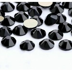 2088 DIY kristal nageldecoraties zonder hotfix, 8 grote en 8 kleine strass steentjes, platte achterkant, plaknagels voor nagelkunst - Jet - SS20-1440 stuks
