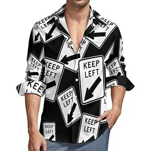 Keep Left Overhemd met knopen voor heren, lange mouwen, V-hals, casual tops met normale pasvorm