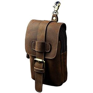 Le'aokuu Men Quality Leather Fashion Small Waist Bag Pack Hip Bum Cell Phone Case Pouch 014 (014 A DonkerBruin)