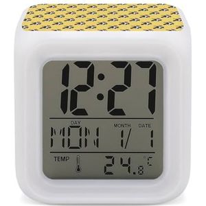 Franse Bulldog op Gele Digitale Wekker voor Slaapkamer Datum Kalender Temperatuur 7 Kleuren LED Display