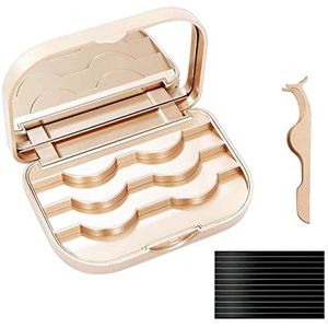JYHi Opbergkoffer voor valse wimpers met spiegel wimper organizer houder doos lege make-up cosmetische reiskoffer en wimperpincet wimpercontainer (goud)