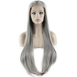 Extra Long Straight Gray Natural Synthetic Lace Front Wig
