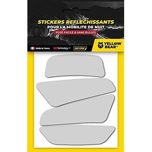 Yellow Bear™ Classic 4 White, set met 4 reflecterende stickers 3M Scotchlite ™ materiaal, wit, voor motorhelmen, goedgekeurde maten