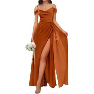 WSEYU Chiffon Bruidsmeisjes Jurken Spaghetti Bandjes Prom Jurken Koude Schouder Formele Avond Party Gown ZM202, Verbrand Oranje, 32