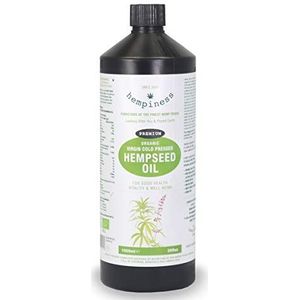 Hempiness Biologische Premium Hennepzaadolie | Koudgeperste Hennepzaadolie | 100% Rauw, Veganistisch Biologisch en Milieuvriendelijk - 1 Liter