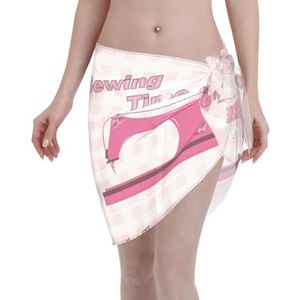 Amrole Vrouwen Korte Sarongs Strand Wrap Badpak Coverups voor Vrouwen Vintage Roze Naaimachine, Zwart, one size