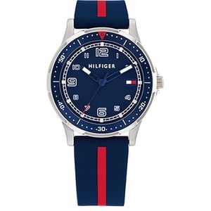 Tommy Hilfiger Analoog kinderhorloge met siliconen armband in marineblauw met rode strepen -1720036, Donkerblauw