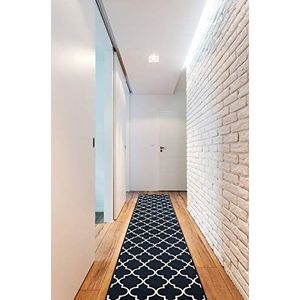 Moderne goedkope antislip loper Trellis tapijt voor keuken, hal, woonkamer, duurzaam, zwart 57x210 cm