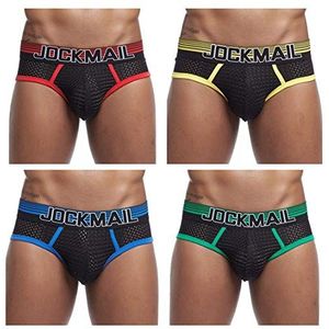 JOCKMAIL 4 STKS/PACK Sexy Mannen Slips Heren Ondergoed Pack Mens Sexy Slips Mannelijke Kant Ondergoedbroek, Rood+geel+blauw+groen, M