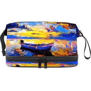 Grote capaciteit reizen cosmetische tas,Olieverfschilderij landschap,Make-up tas,Waterdichte make-up tas organisator, Meerkleurig, 27x15x14 cm/10.6x5.9x5.5 in