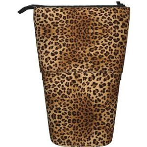 OdDdot Leuke Leopard Print Potlood Case, Stand Up Pen Bag, Potlood Pouch Cosmetische Tassen, Draagbare Potlood Tas, Zwart, Eén maat, Tas Organizer