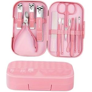 Manicureset, nagelknipperset, Verpakking van 12 veelkleurige roestvrijstalen nagelknippersets(Pink)