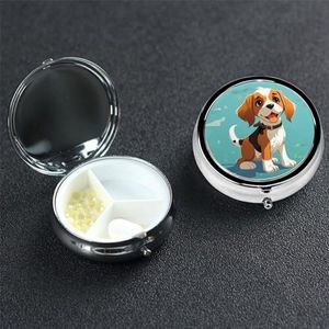 Pillendoos 3 compartimenten cartoon beagle hond pillendoosje voor portemonnee of zak ronde pillenorganizer reizen pillendoos draagbare pillencontainer medicijn vitamine organizer
