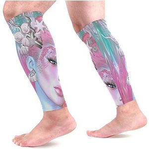 EZIOLY Zeemeermin Zeeschelpen en Stervissen Versieren Haar Haar Sport Kalf Compressie Mouwen Been Compressie Sokken Kalf Guard voor hardlopen, Fietsen, Moederschap, Reizen, Verpleegkundigen