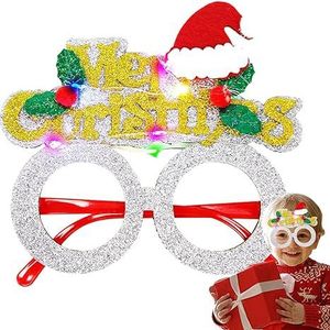 Kerst oplichtende bril,Gelukkig nieuwjaar Knipperend lichtglas | Kerstverlichting met knipperende feestbril, LED-glitter kerstfeestzonnebril Hirara