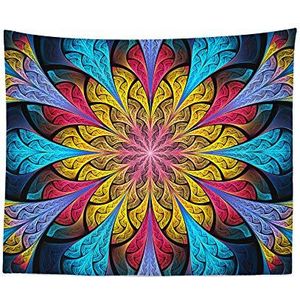 351 Wandtapijt wandkleed fractal mandala blauw geel rood grote tafelkleden esthetische hoofdeinde wandtapijt decoratie aangepast tapijt, voor slaapkamer, bruiloft, feest, 130 x 150 cm