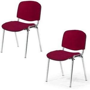 Office & More 2-delige set bezoekersstoel, chroom, ISO, comfortabele conferentiestoel, stapelbaar, met gevoerde zitting en rugleuning, bordeaux