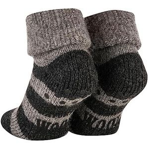 Piarini ABS antislipsokken, 1 paar, wollen sokken, wintersokken, Noorse sokken met badstof aan de binnenkant, voor dames en heren, grijs-antraciet gestreept, 43-46 EU