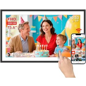 Frameo Digitale fotolijst, extra grote wifi-fotolijst, 32 GB, 1920 x 1080 IPS HD touchscreen, desktop en wandmontage, delen van foto's en video's via Frameo-app, met weermuziek