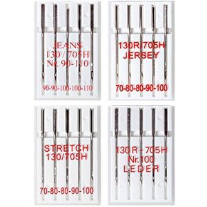 20 stretch naaimachinenaalden, platte kolf naalden 130R/705H, in verschillende diktes (70-100)