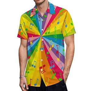 Muzieknoten met kleurrijke Hawaiiaanse shirts voor heren, casual overhemd met korte mouwen, knoopsluiting, vakantie, strandshirts, M