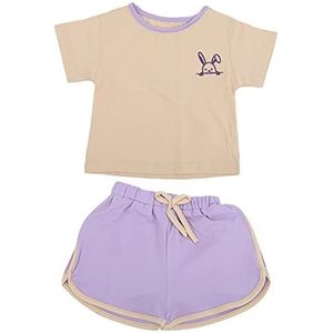 Zomeroutfits voor meisjes, huidvriendelijke zachte mooie zomerkleding voor peuters met borduurpatroon voor school(purple, 100CM)