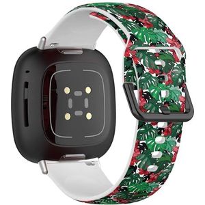 Zachte sportband compatibel met Fitbit Sense / Sense 2 / Versa 4 / Versa 3 (tropische rode bloemen), siliconen armband, accessoire