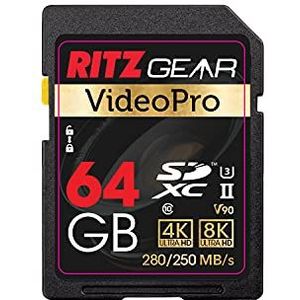 Video Pro SD-kaart UHS-II 64 GB SDXC-geheugenkaart U3 V90 A1, extreme prestaties professionele SD-kaart (R 280 mb/s 250 mb/s W)