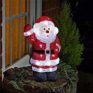 Marco Paul Traditionele acryl rode kerstman met 30 LED-lampjes - werkt op batterijen, weerbestendig, voorverlichte kerstversiering, feestelijke vaderkerstfiguur voor tuinornamenten kerstdecoratie