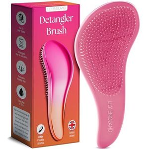 Lily England Haarborstel zonder trekken, de perfecte borstel voor krullen, dik, dun, lang, kort of glad haar, ontwarringsborstel voor dames en kinderen, elegant roze-oranje