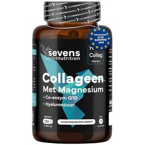 Collageen Pure Marine - Met Magnesium, CoQ10 in Hyaluronic Acid - 120 Tabletten - Gehydrolyseerde Marien Collageen voor Botten, Gewrichten en Huid - Verrijkt met Vitamine C, D3, B12 en Zink - Sevens