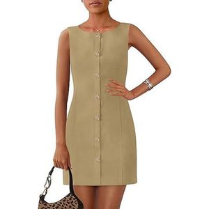 yk8fass Jurk met ronde hals en knopen kj-9186, Kaki, S