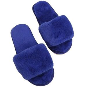 XHYDDLKJ Open teen slippers voor meisjes warme winter vrouwen winter huis slippers antislip casual indoor platte vloer schoenen dames slippers warme schoenen effen kleuren, Blauw, 36/37 EU