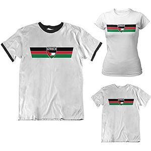 Buzz Shirts Palestina Patriottische Retro Vlag Strip T-Shirt *Keuze van Mens Dames Kinderen Baby Grow*, Wit/Zwart Trim, L