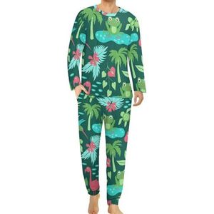 Boskikker en flamingo comfortabele herenpyjama set ronde hals lange mouwen loungewear met zakken XL