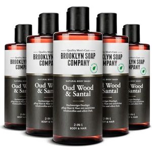 Brooklyn Soap Company Oud Wood & Santal Body Wash 5-pack - 2-in-1 douchegel voor mannen voor huid en haar - douchegel voordeelverpakking voor heren